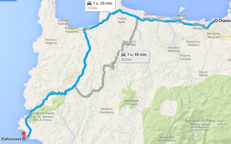 route elafonisi chania kreta