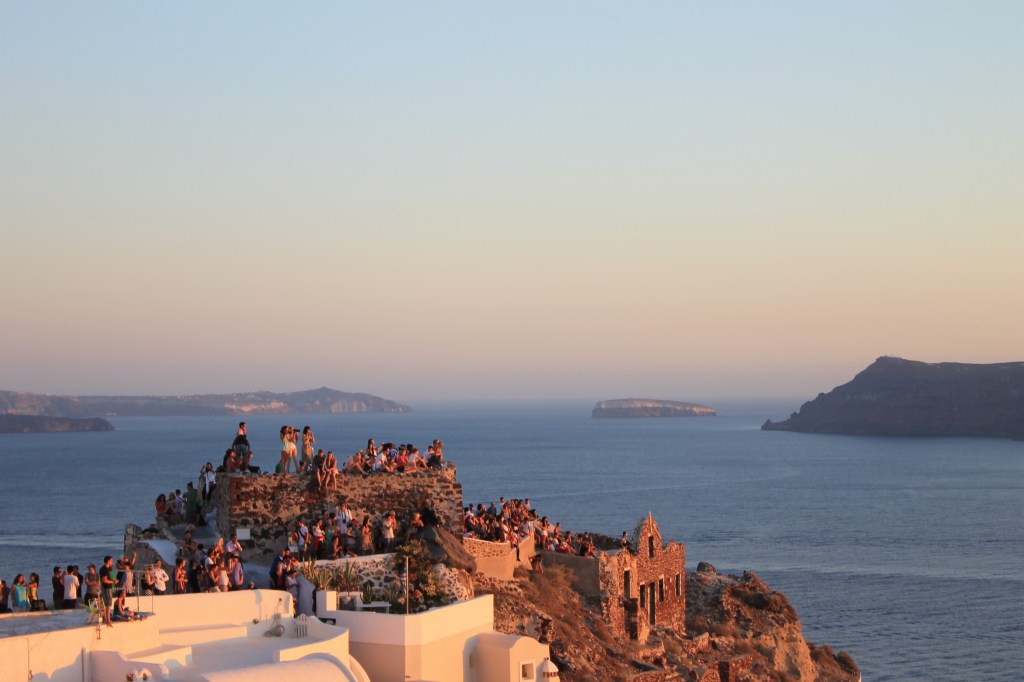 Uitzicht Santorini zonsondergand strandvakantie Griekenland