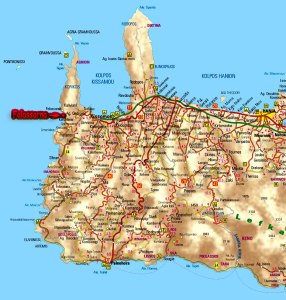 kaart.Falassarna mooi strand op Kreta