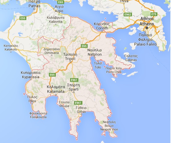kaart Peloponnesos