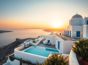 een nieuw hotel op Santorini