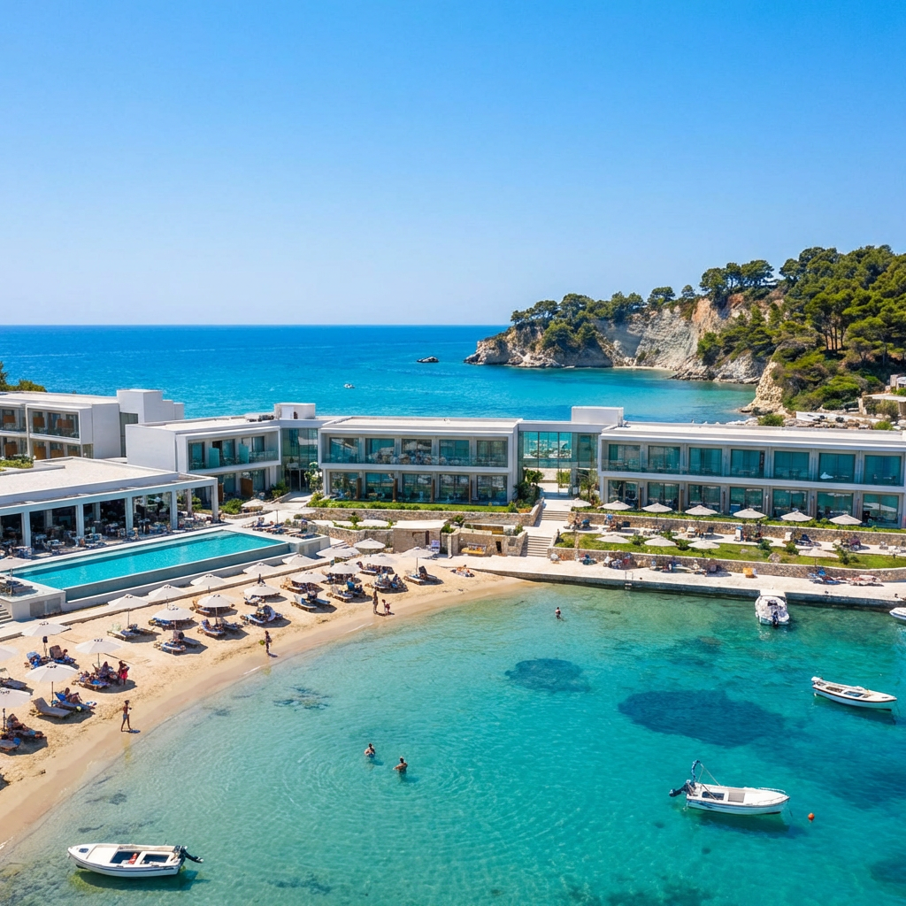 Nieuwe hotels aan het strand op het zonnige eiland Zakynthos